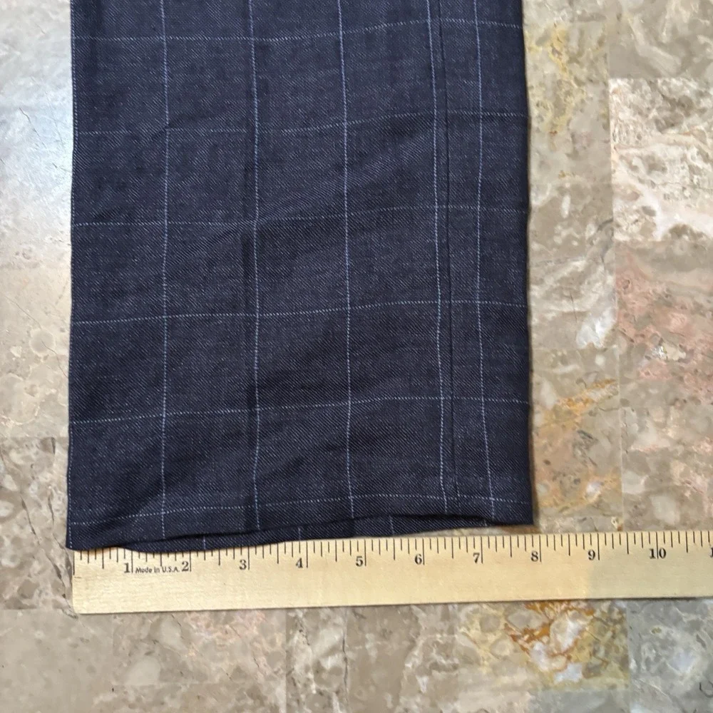 Murano Baird McNutt 100% Linen Pants Mens 30x30 Slim Fit Blue Windowpane Beach